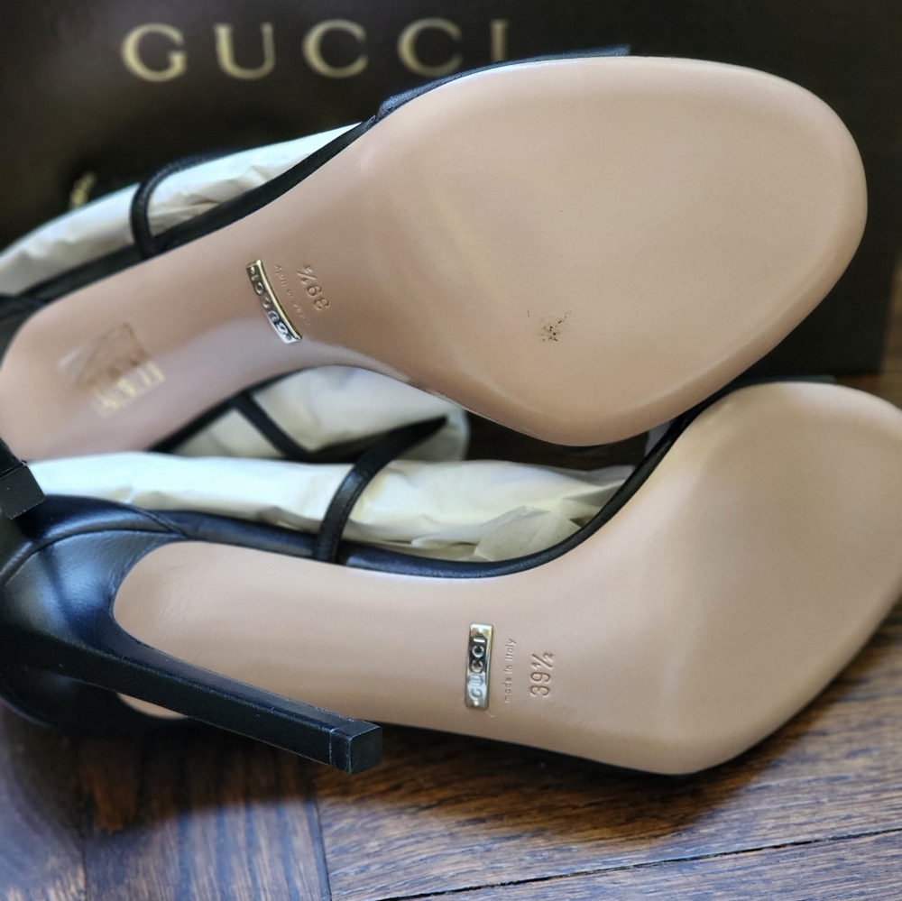 Brand New Gucci Women High Heel Nappa Charlotte Sandals GG Interlocking 9.5 - Picture 12 of 13